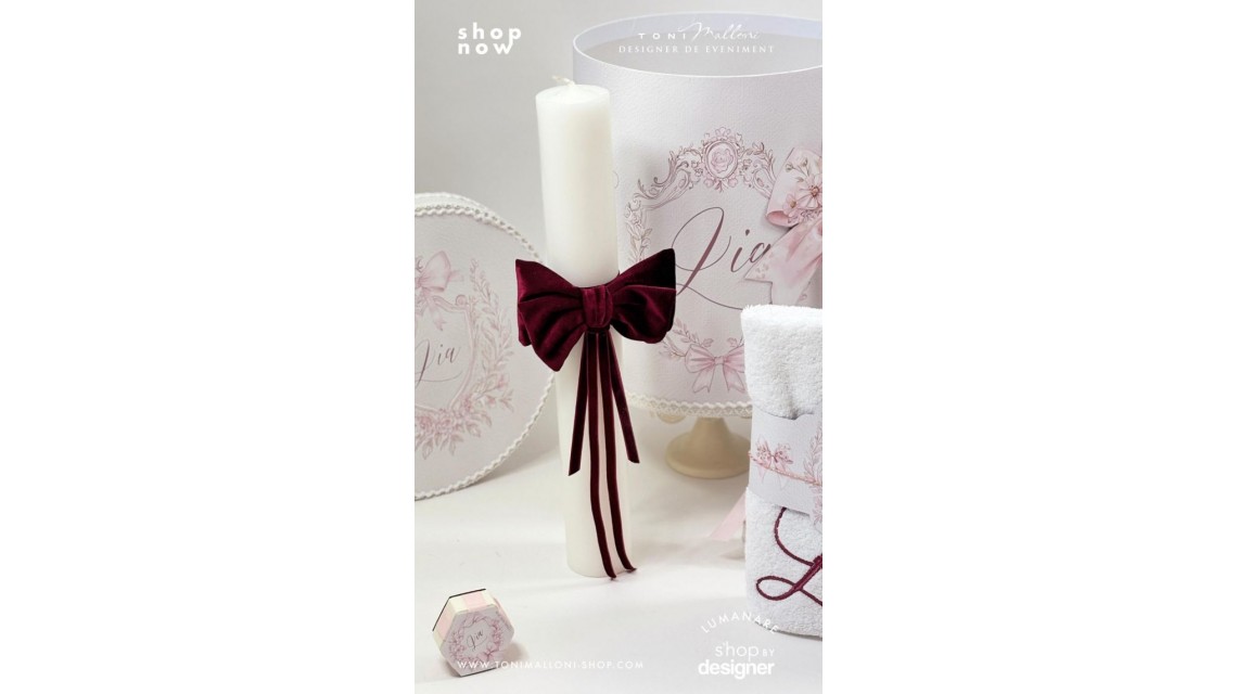 Trusou botez Pink Bows alb murdar, roz pudră și burgundy 9